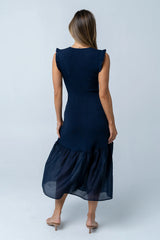 Lara Ribbed Midi Dress in Navy