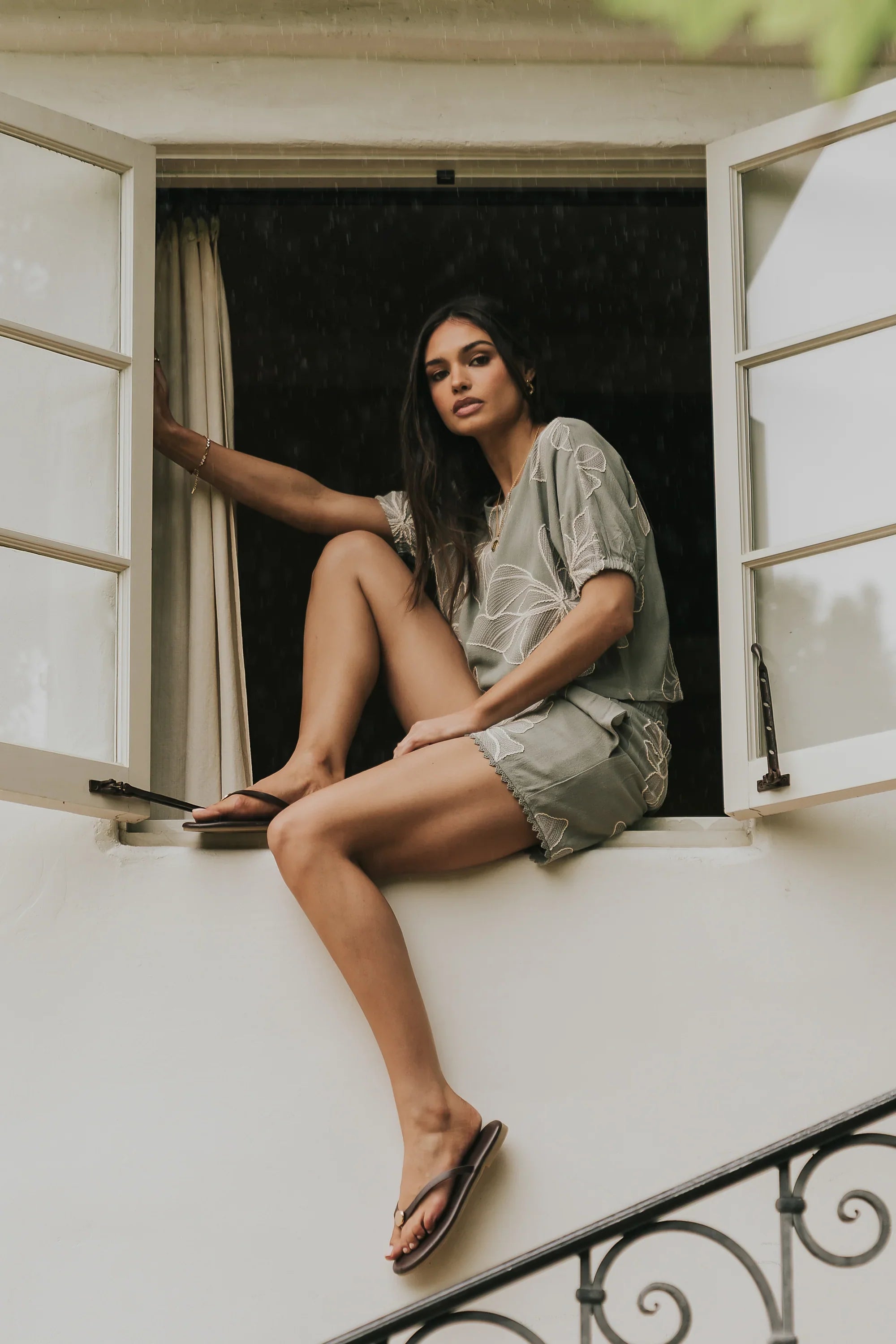 Kortney Floral Oversized Top in Sage