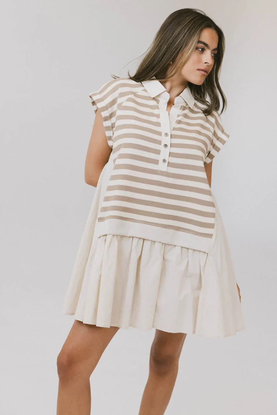 Evan Collared Mini Dress in Taupe FINAL SALE