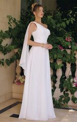 VENUS GOWN OFF WHITE ONE SHOULDER CHIFFON DRESS