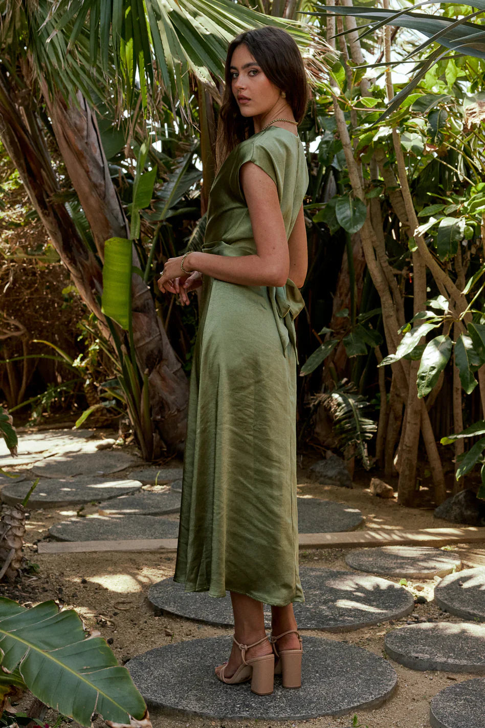 Rosalind Midi Dress in Moss FINAL SALE