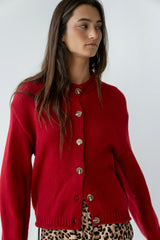 Nolan Chunky Knit Cardigan in Red FINAL SALE