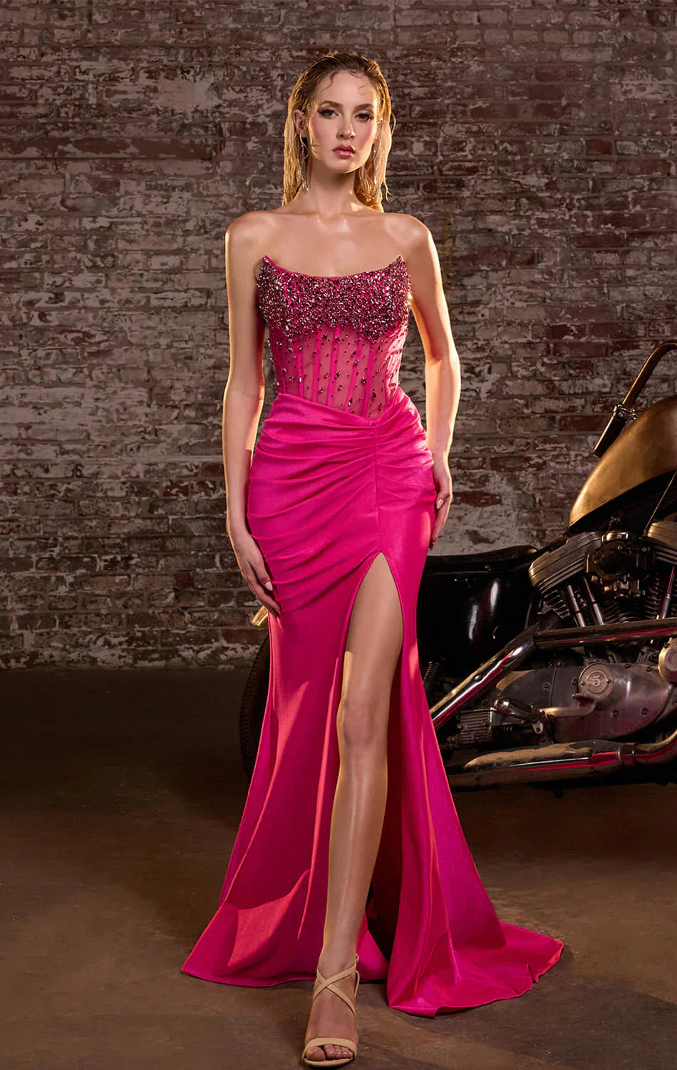 RAQUEL GOWN STRAPLESS DRESS WITH BEADED BODICE