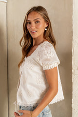 Hadley Embroidered Blouse in Cream FINAL SALE