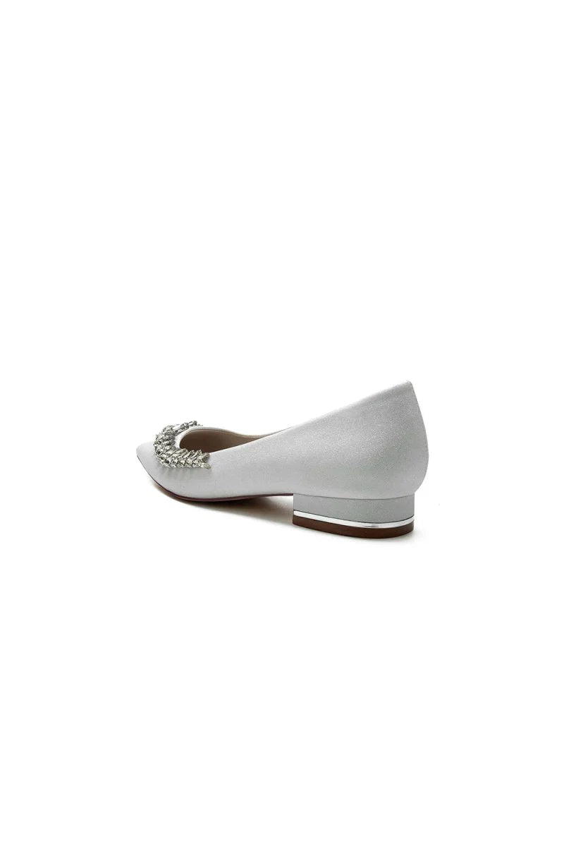 Glitter Pointed Toe Rhinestone Slip on Low Heels