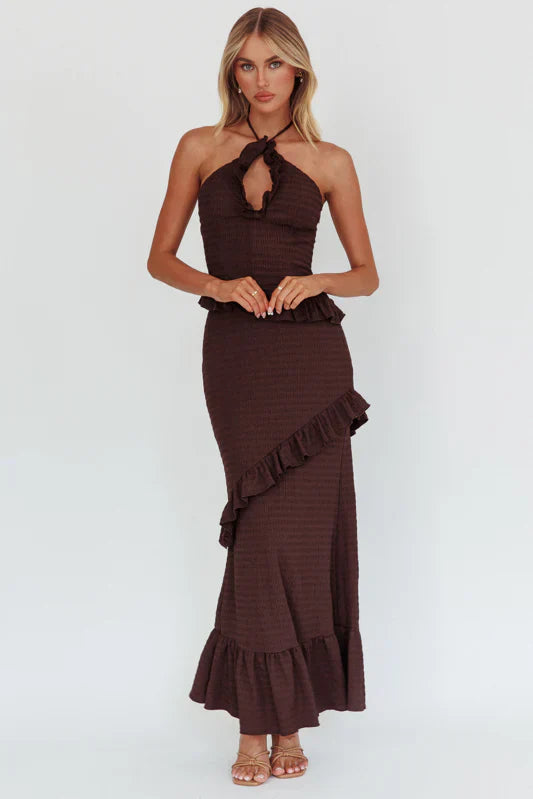 NADIA HALTER MAXI DRESS CHOCOLATE
