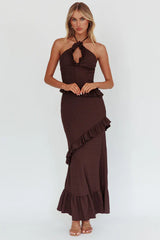 NADIA HALTER MAXI DRESS CHOCOLATE