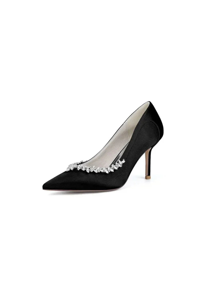 Burgundy High Heels with Crystal Embellishments