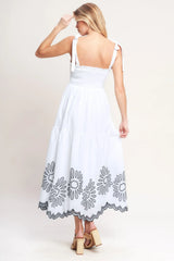 WHISPERS OF SUMMER BLACK WHITE MIDI DRESS