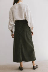 Sambria Corduroy Skirt in Olive FINAL SALE