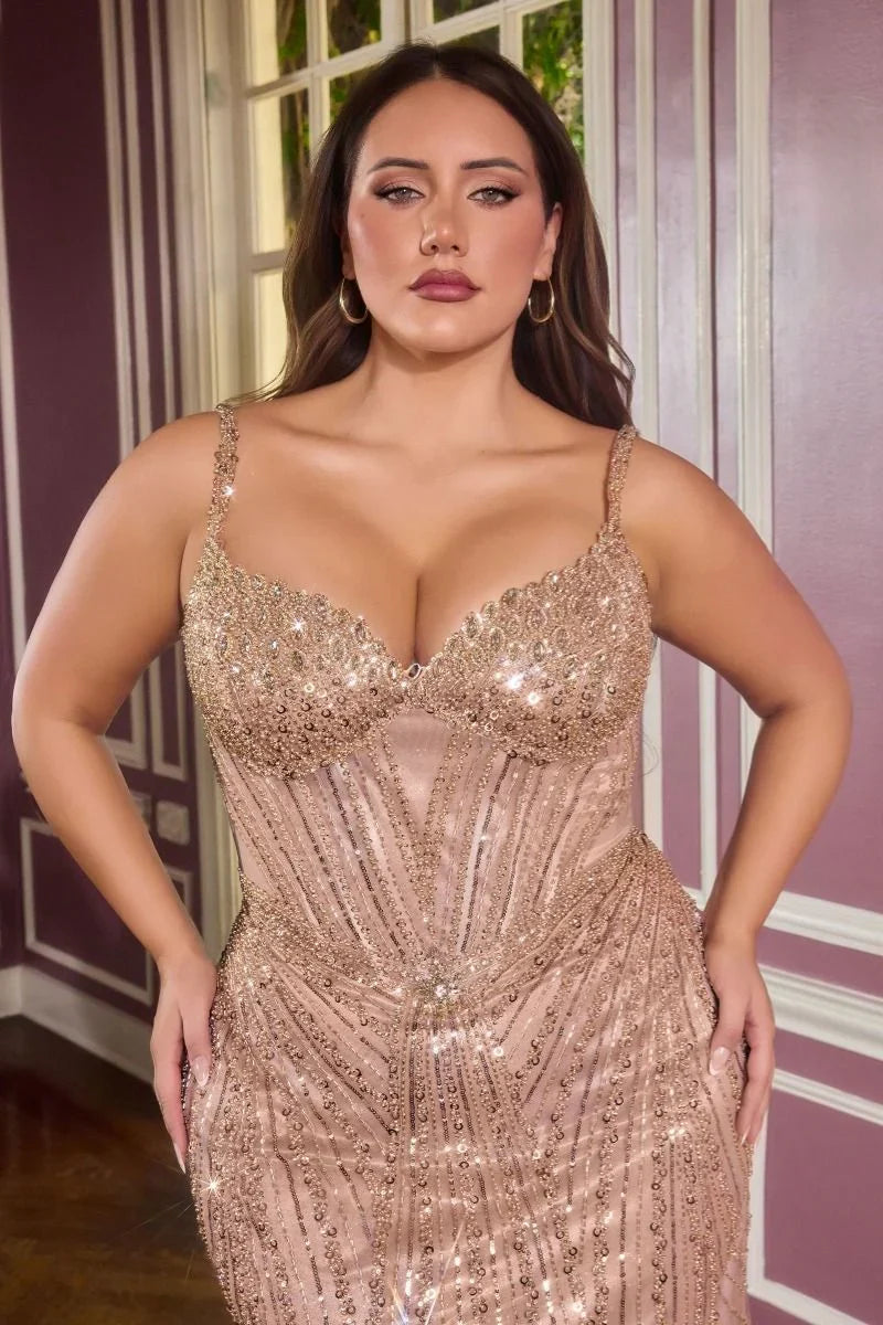 RENATA GOWN V NECK BEADED EVENING DRESS