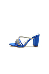 Open Toe Block Heels with Rhinestone
