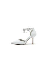 Satin Ankle Strap Pearl Beaded Satin Wedding Shoes