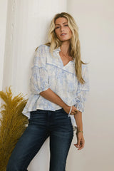 Madison Floral Blouse in Blue FINAL SALE