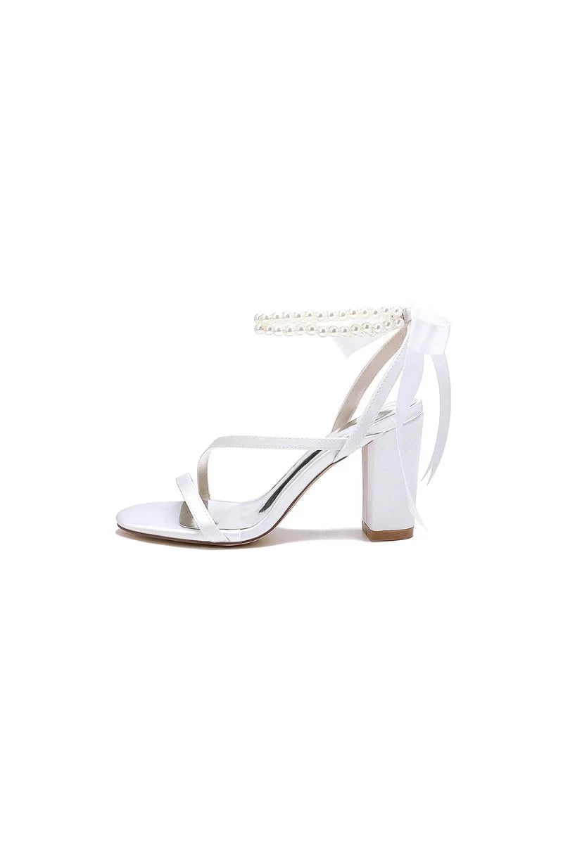 Pearl Open Toe Ankle Strap High Heels