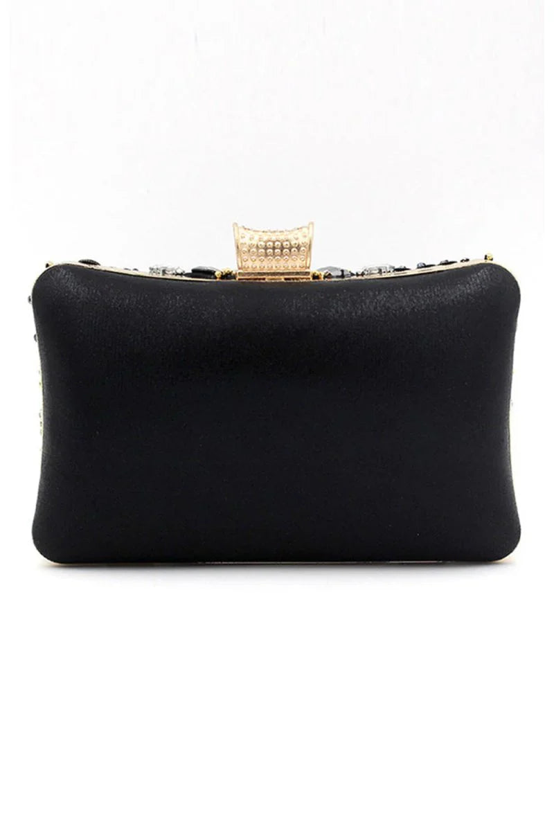 Black Beaded Shoulder Chain Evening Clutch