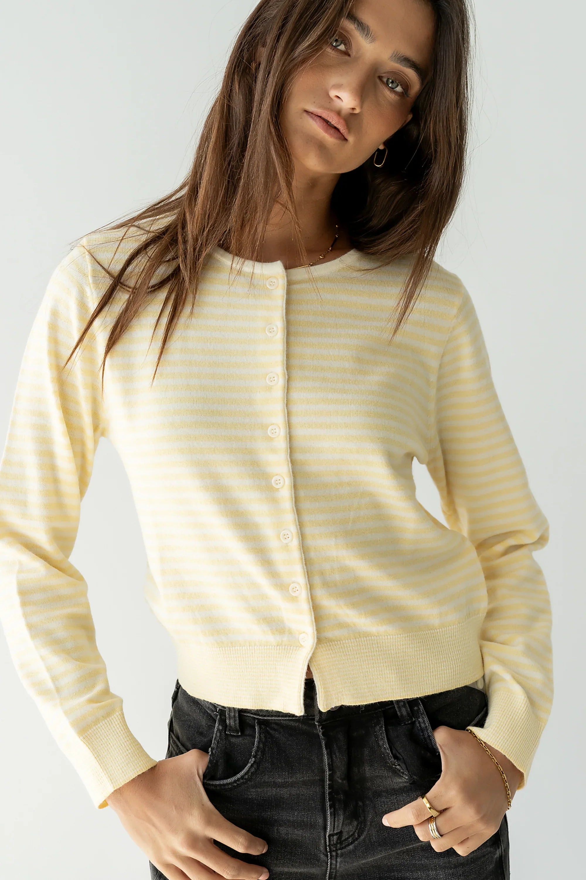 Edesse Striped Cardigan in Yellow