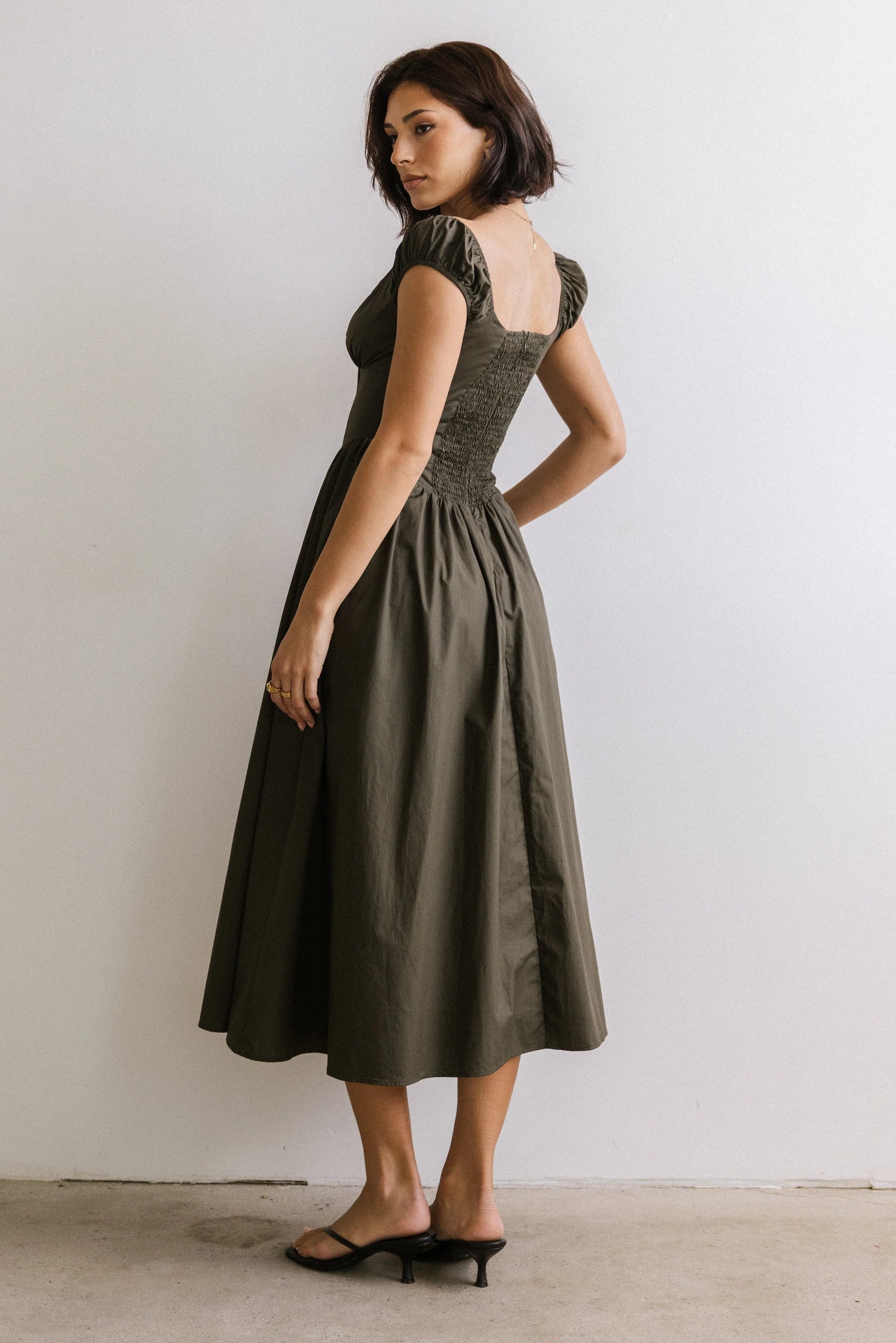 Patricia Midi Dress in Olive FINAL SALE