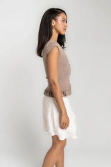 Misha Ruffle Top in Taupe