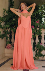 EFFIE GOWN A LINE CHIFFON DRESS WITH SCARF