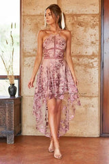 Jennifer Dress Embroidered Floral High Low Hemline