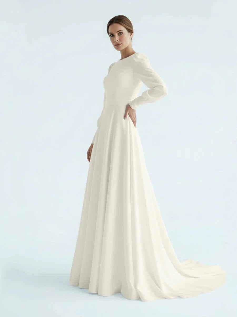 Modest A Line Long Sleeves Wedding Dress Vintage Gown