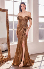 Venetian Gown Luxe Metallic Off Shoulder Evening Dress
