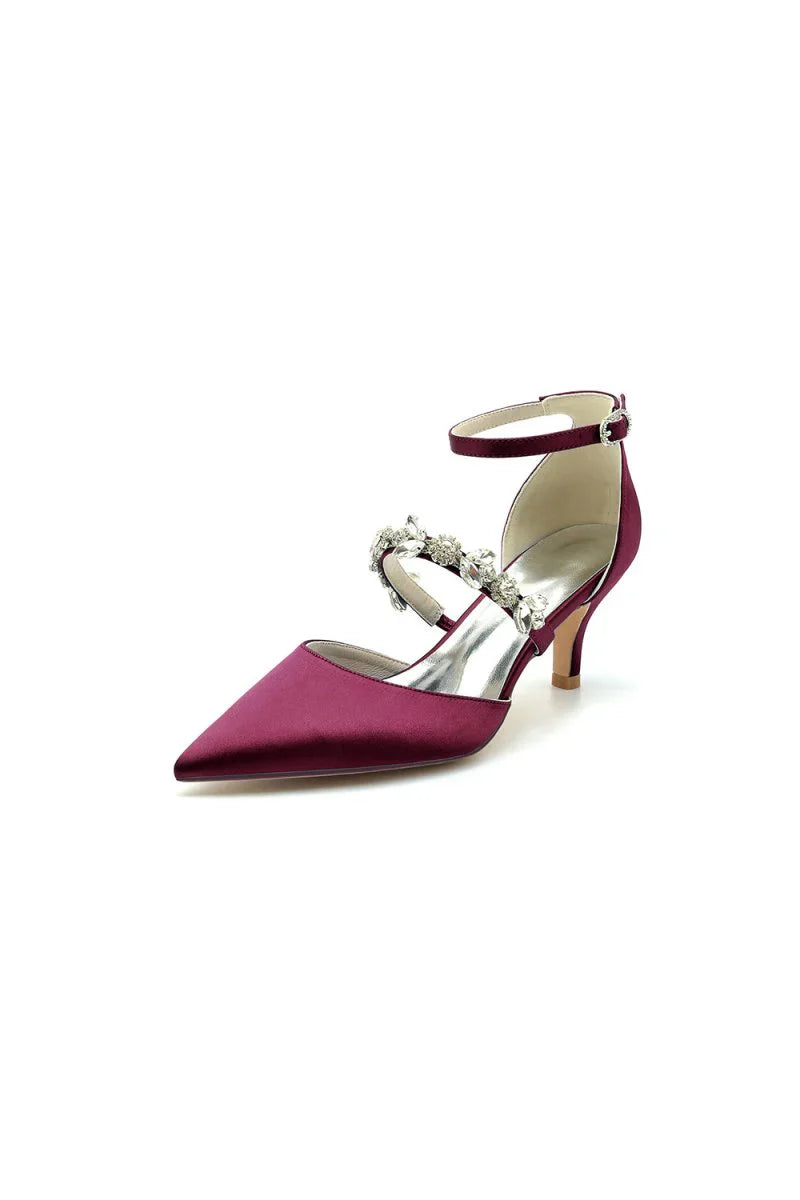 Pointed Toe Rhinestone Ankle Straps High Heels