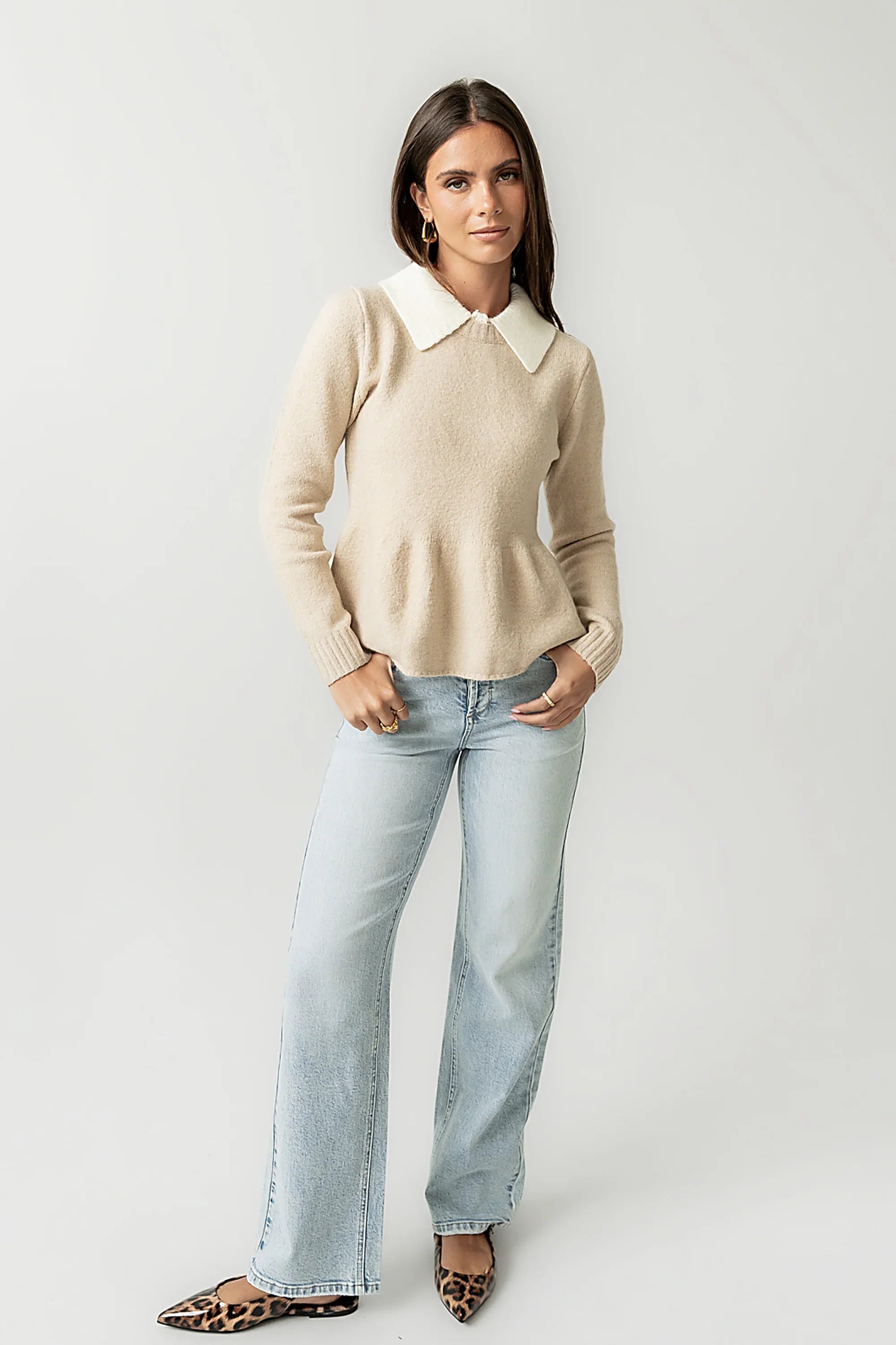 Libby Peplum Sweater in Taupe