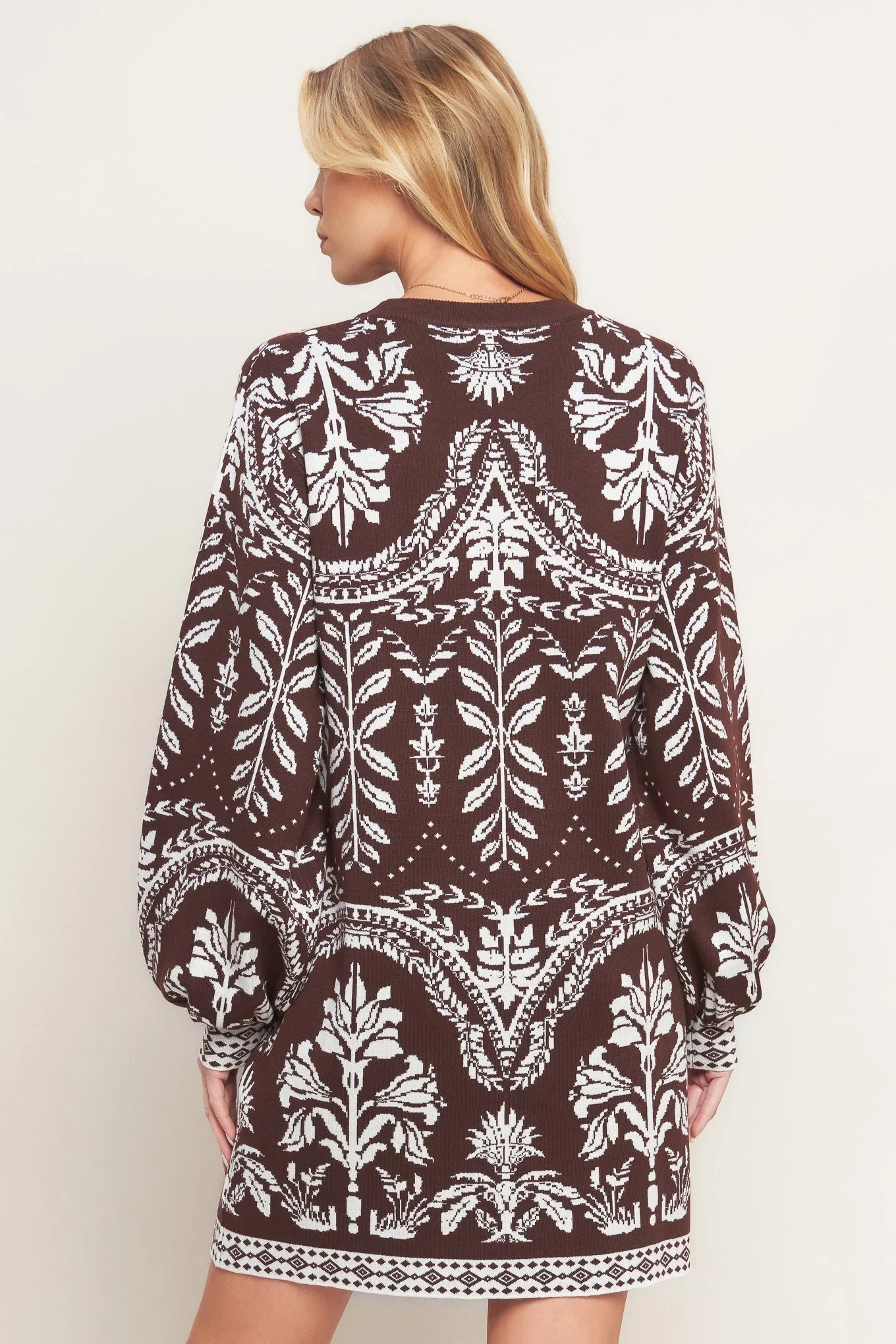 TERRA TAPESTRY BROWN SWEATER KNIT MINI DRESS