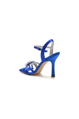 Buckle Strap Crystal Flowers Square Open Toe Chunky Heels