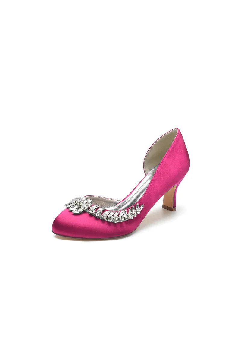 Round Toe Crystal Leaf Chunky Heels