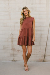 Regina Pleated Mini Dress in Brick FINAL SALE