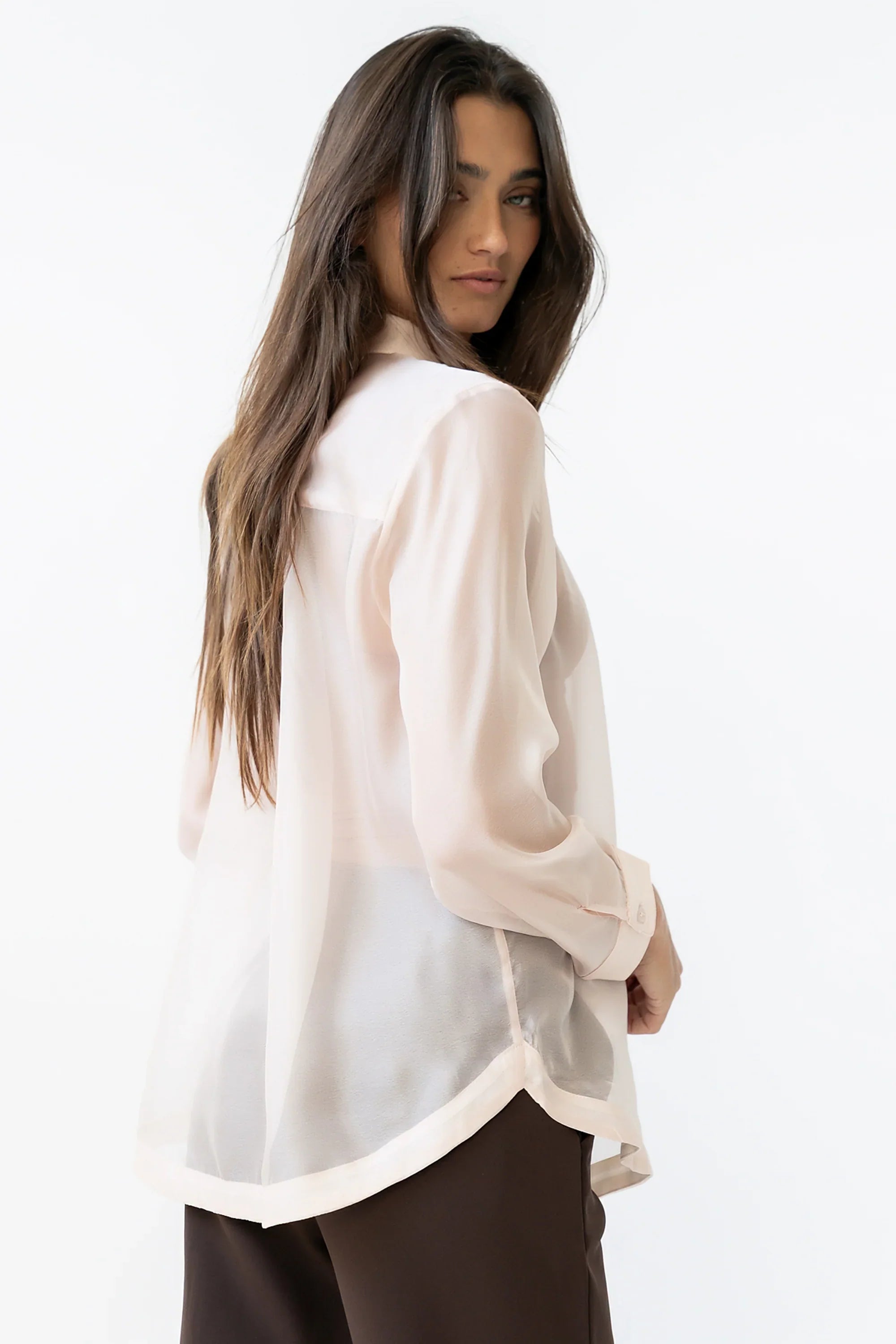 Liberty Sheer Button Up Blouse in Blush FINAL SALE