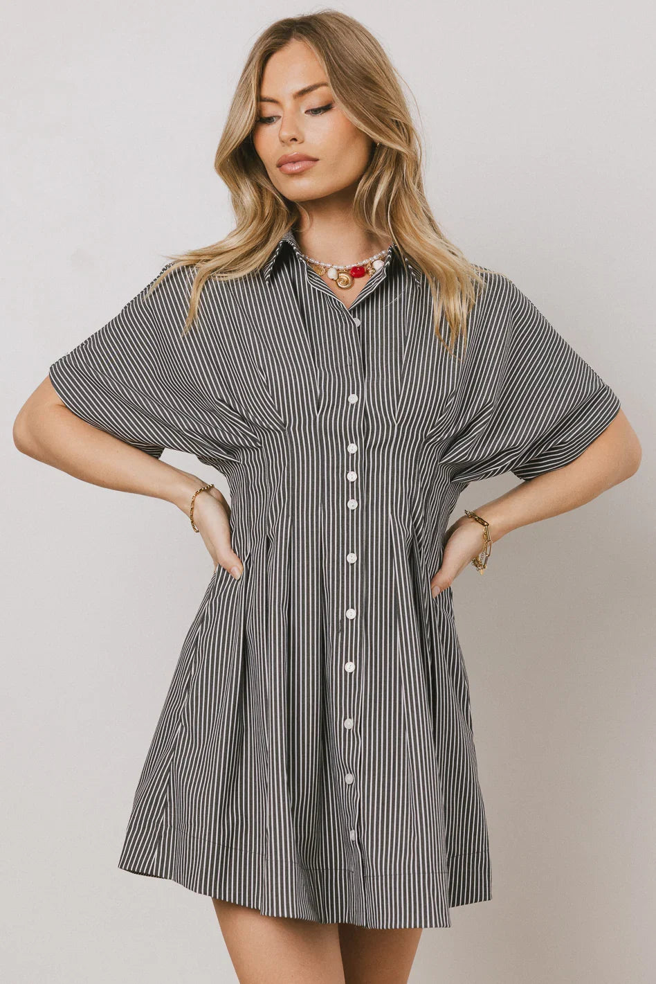 Erica Button Front Mini Dress in Grey FINAL SALE