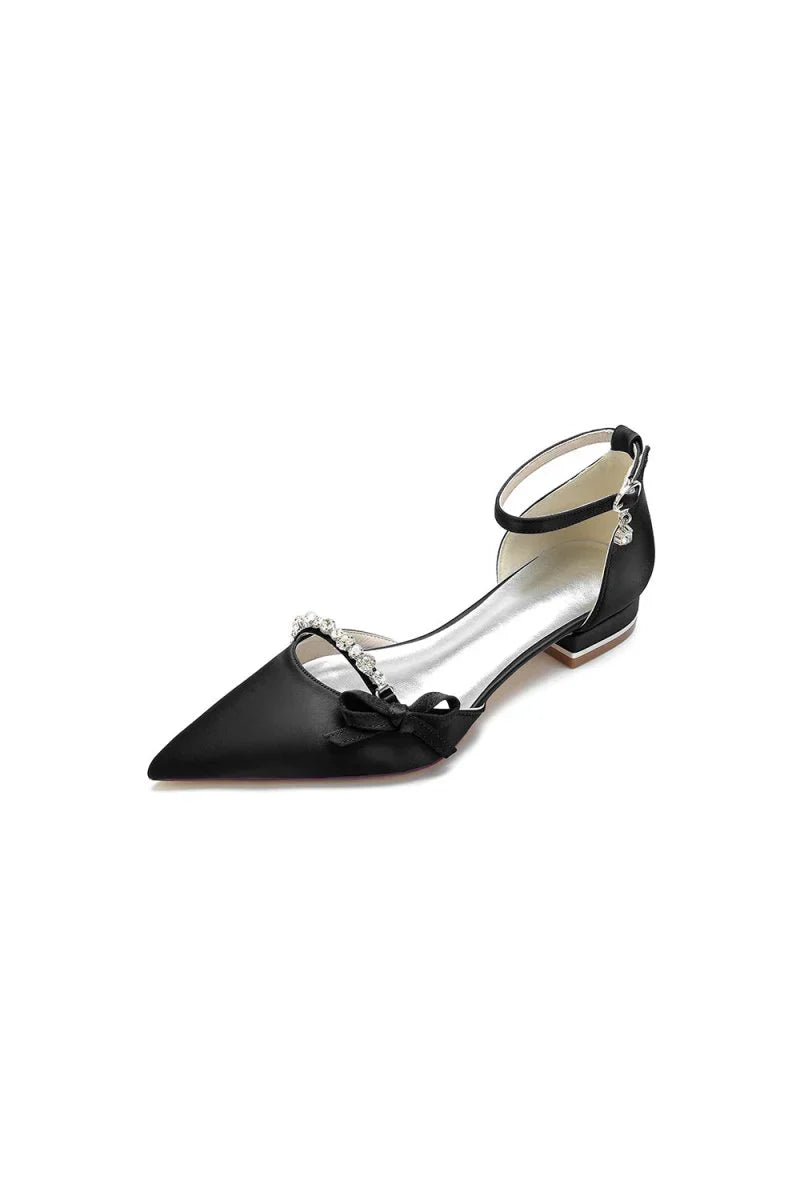 Rhinestone Pointed Toe Kitten Heels With Bow