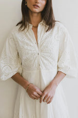 Eleanor Eyelet Lace Midi Dress in Cream FINAL SALE