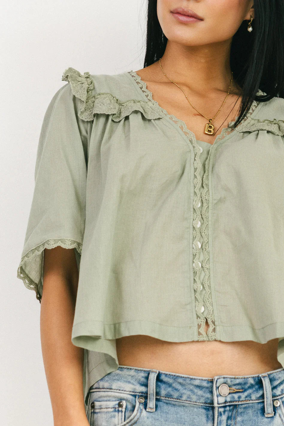 Potter Lace Blouse in Sage FINAL SALE