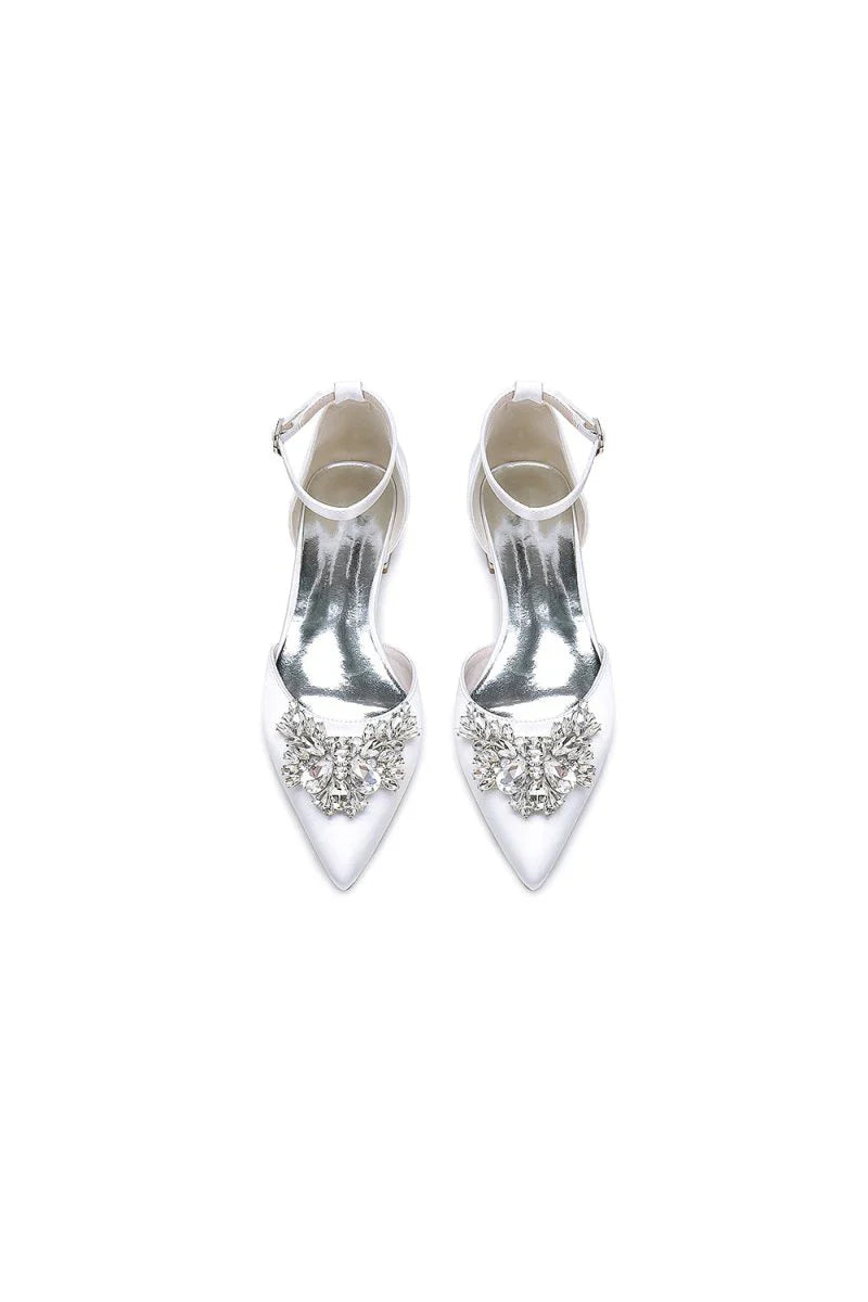 Rhinestone Pointed Toe Ankle Strap Kitten Heels