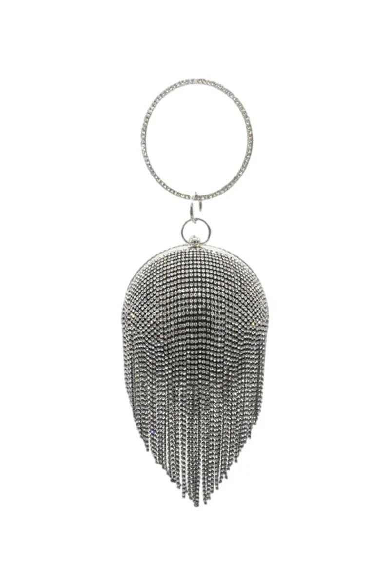 Womens Rhinestone Fringe Disco Ball Evening Clutch Bags