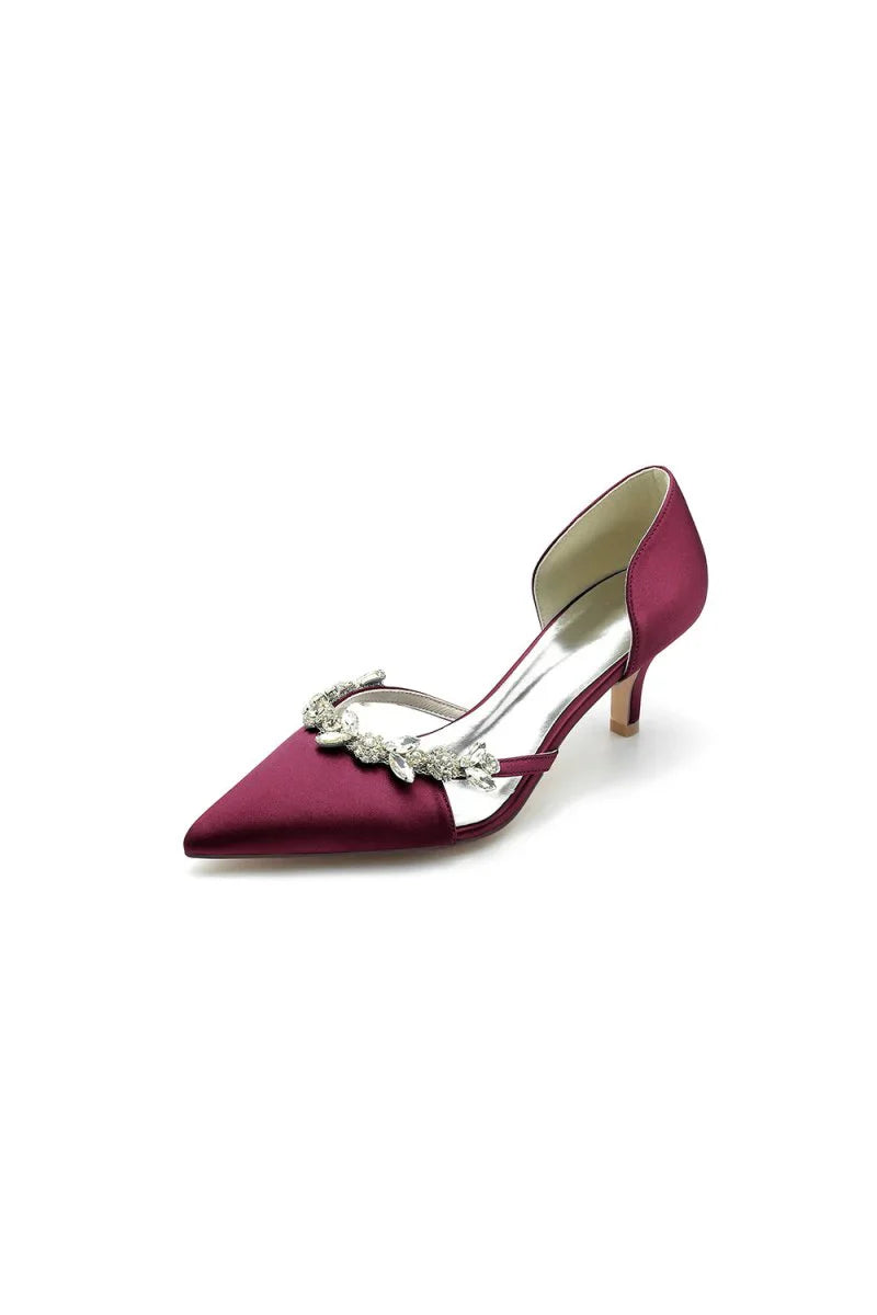 Satin Pointed Toe Beading High Heels