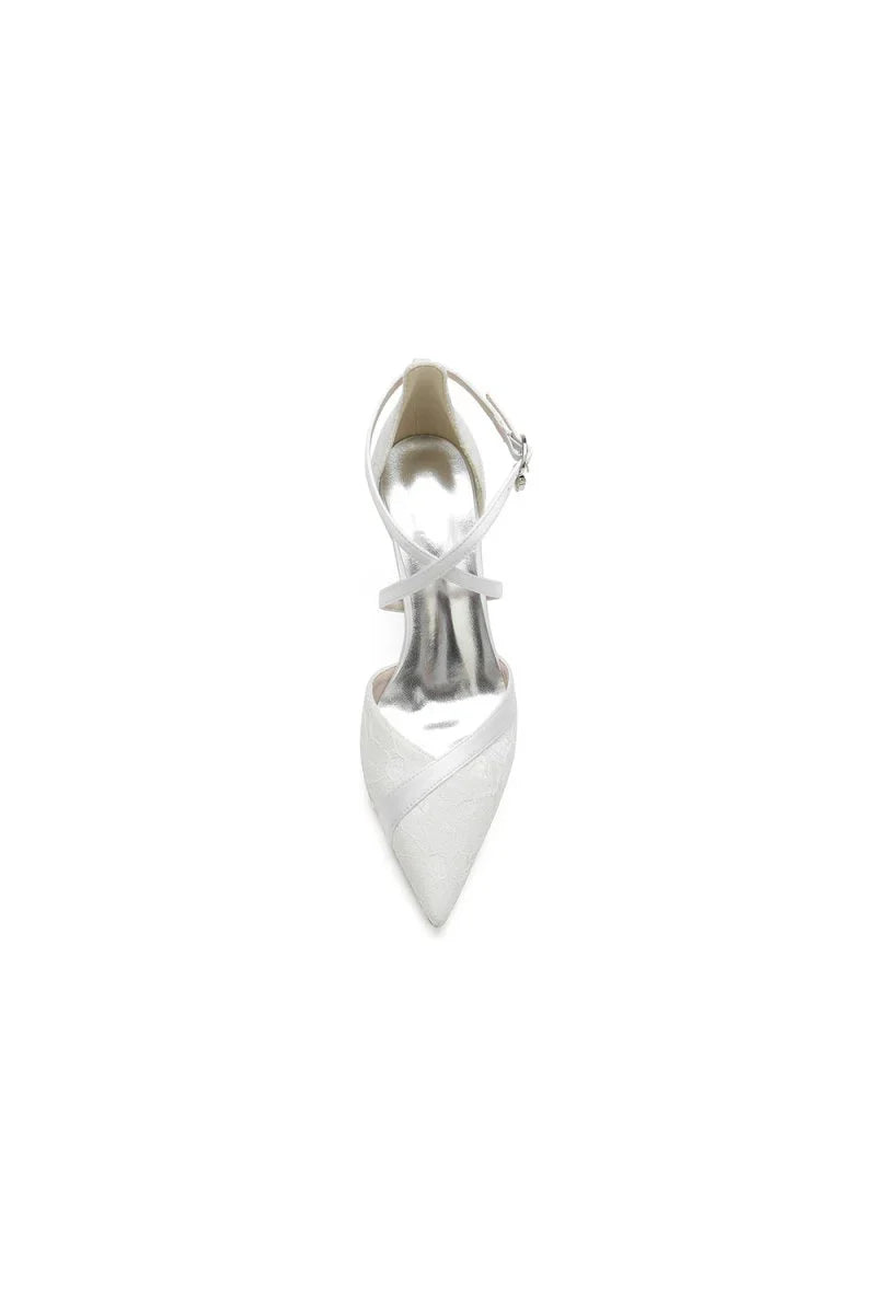White Cross Strap Pump with Metallic Accent