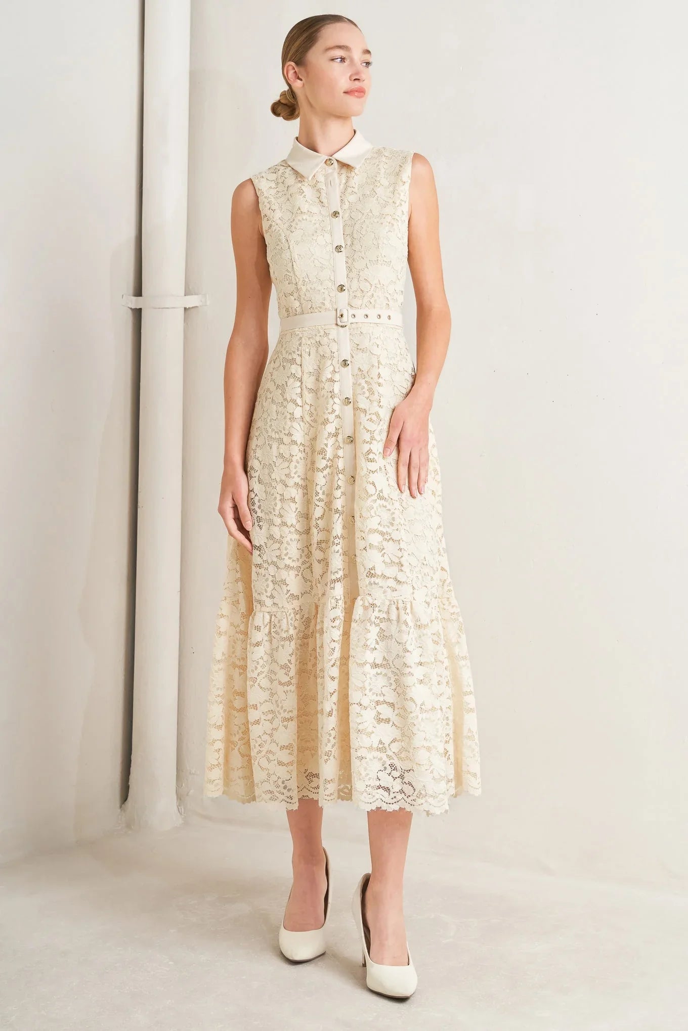 PURELY ROMANTIC LACE MIDI DRESS