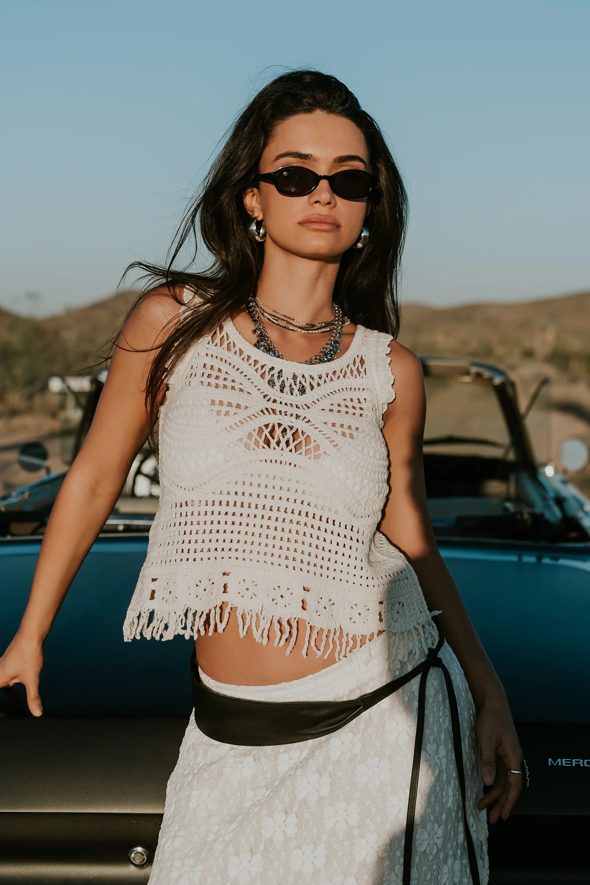 Kalani Crochet Tank Top in Cream