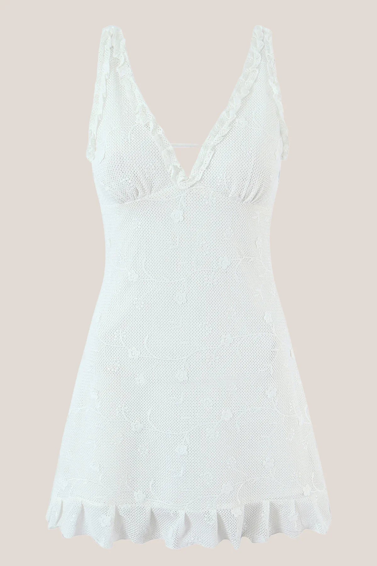 White V Neck Tulle Ruffled A Line Mini Dress