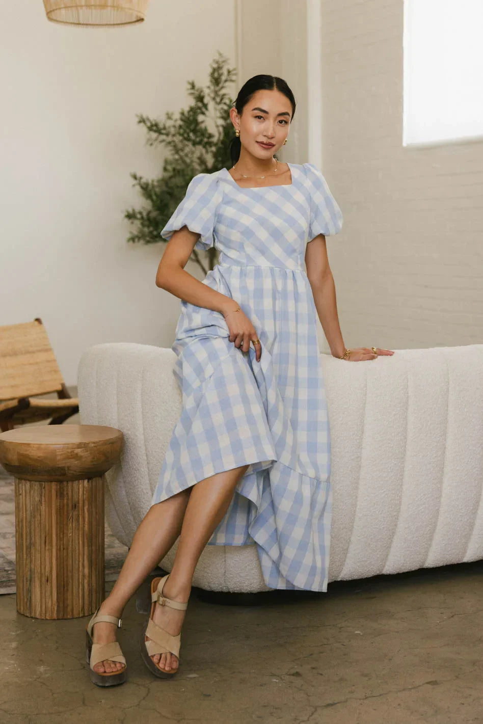 Jenna Gingham Maxi Dress in Blue FINAL SALE
