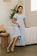 Jenna Gingham Maxi Dress in Blue FINAL SALE