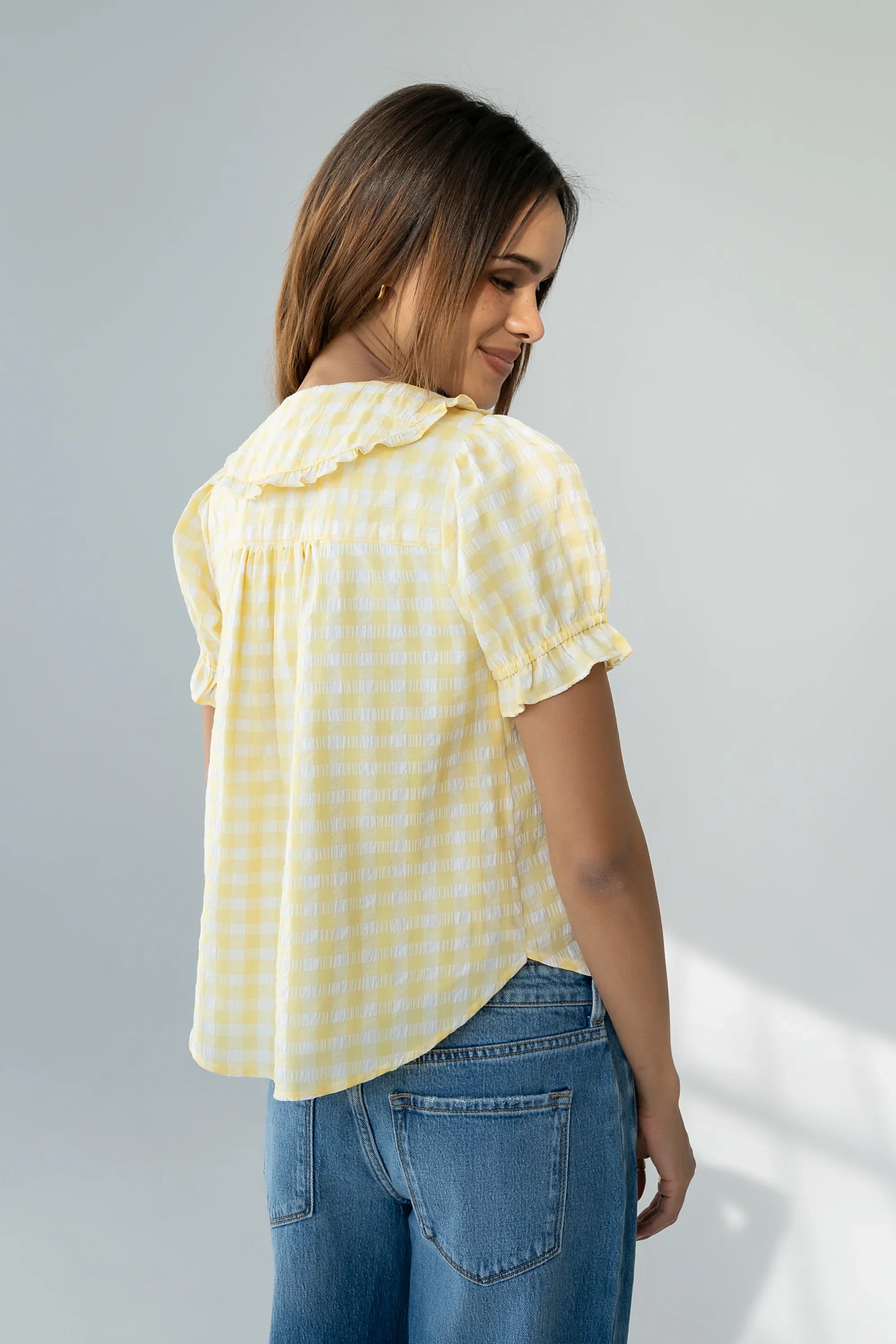 Nelly Gingham Blouse in Yellow