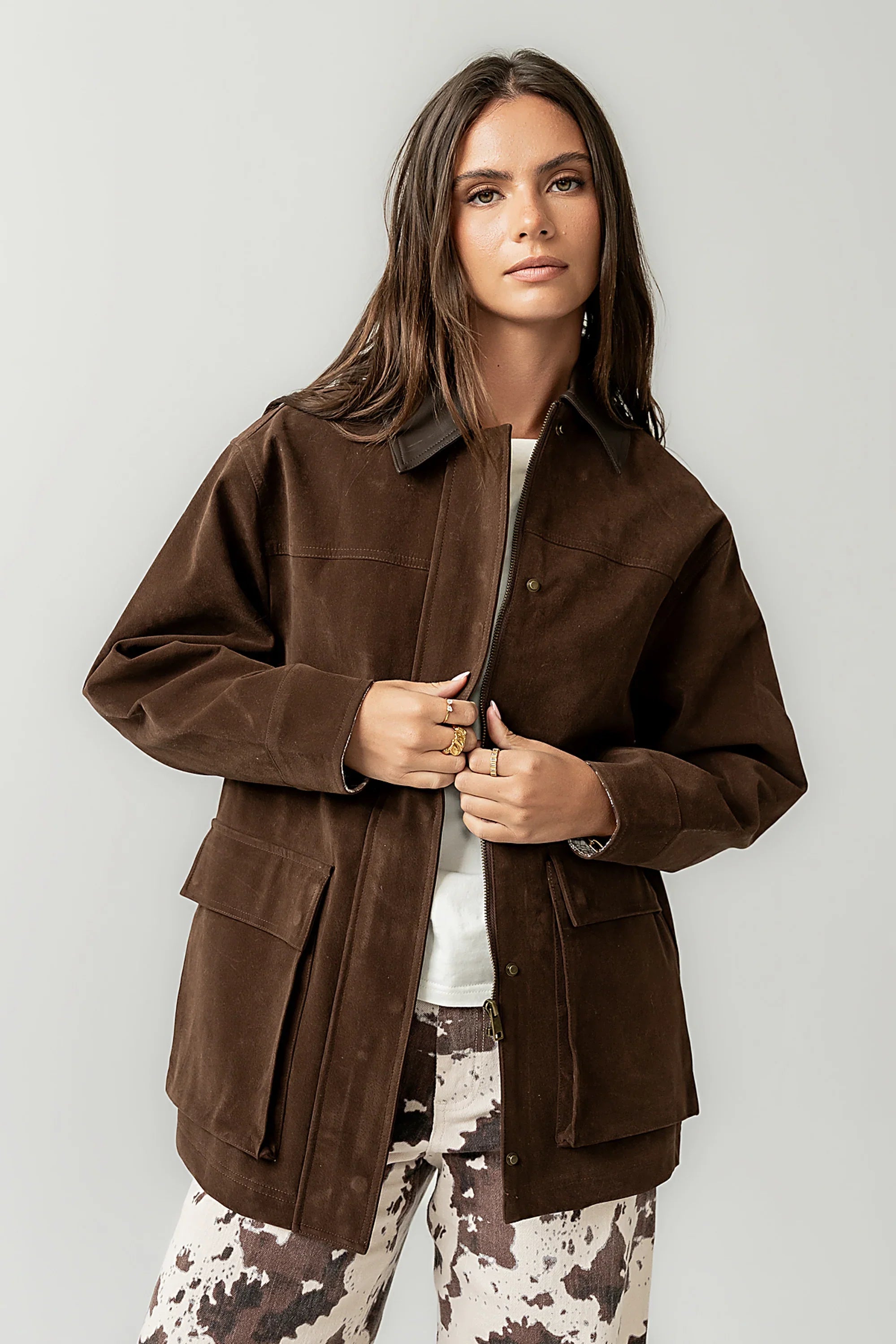 Carly Vegan Leather Jacket in Brown FINAL SALE