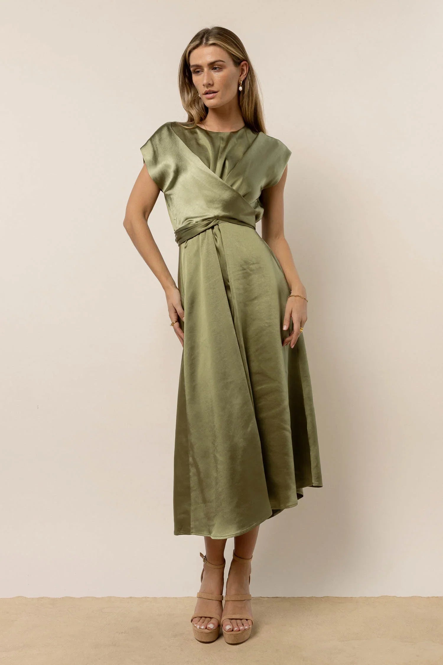 Rosalind Midi Dress in Moss FINAL SALE